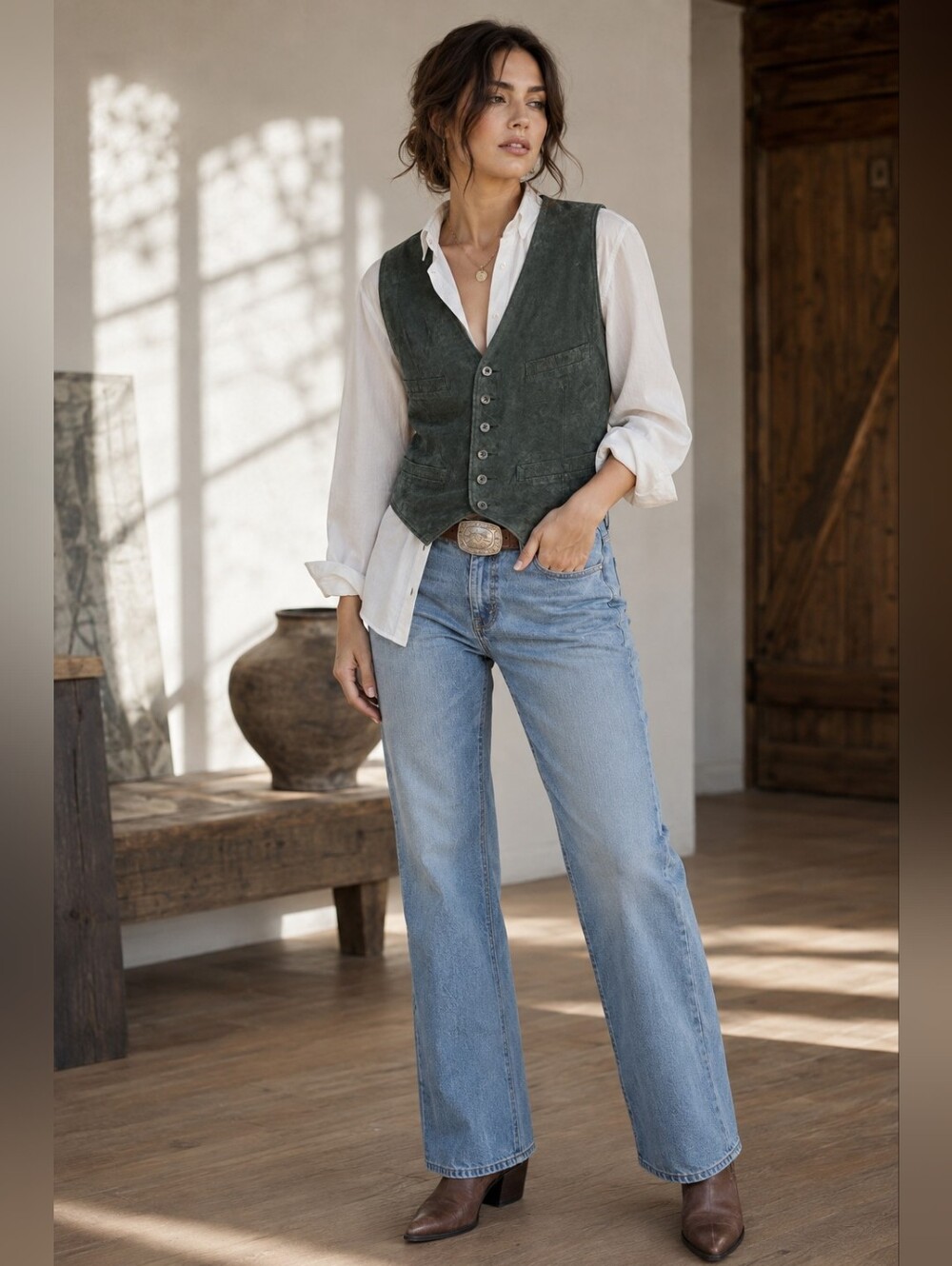 GAP
GAP Woman's Olive Green Suede Vest 100% genuine Leather